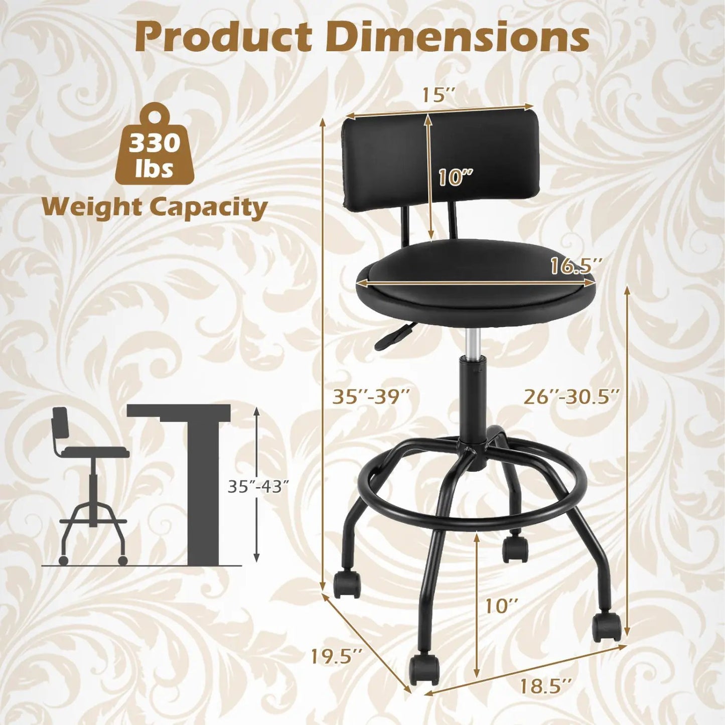 Swivel Bar Stool with Backrest Height Adjustable