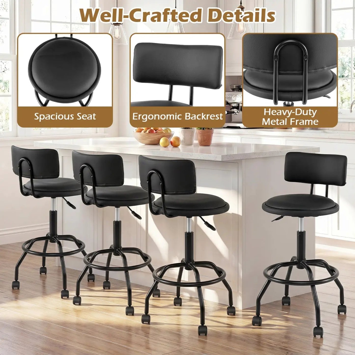 Swivel Bar Stool with Backrest Height Adjustable