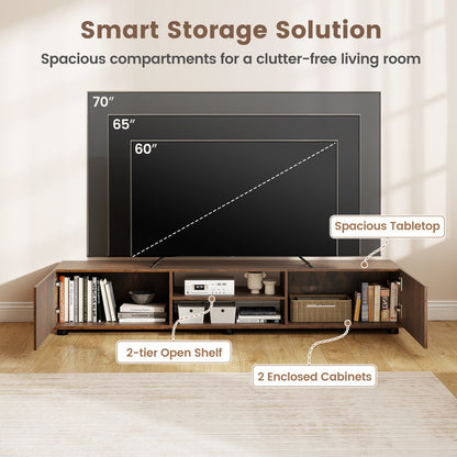 Modern TV Stand for up to 70" TVs Minimalist Entertainment Center with 2 Doors and Open Shelves-Rustic Brown