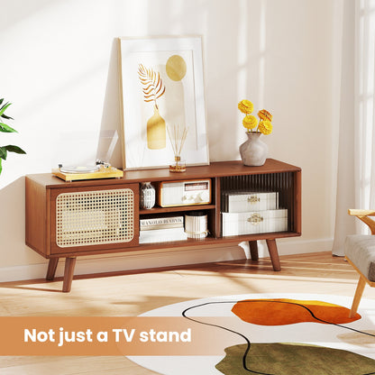 Mueble de TV Moderno con Puertas Correderas de Cristal Rattan-Marrón