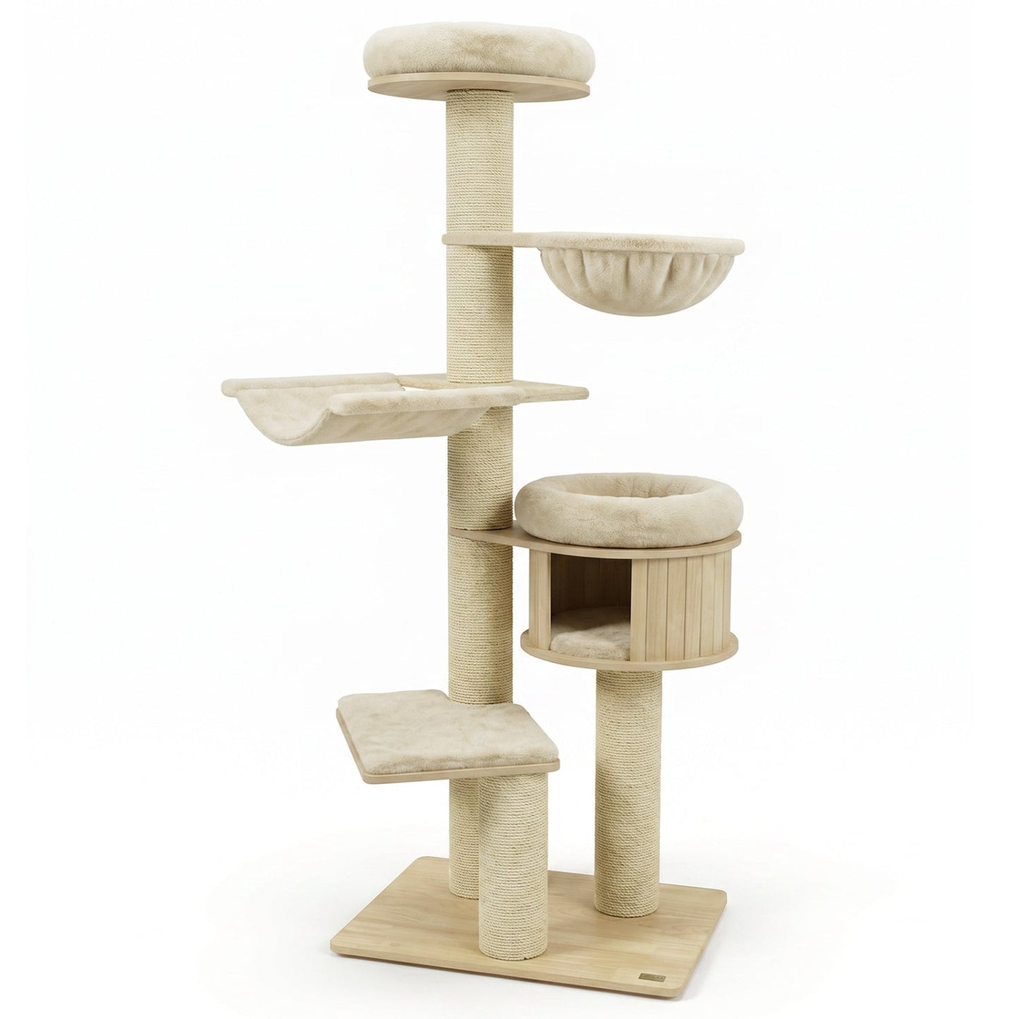 Cat Tree DirectDeals 75.5in tall with sisal posts, hammock & basket beige plush cushions on Tampa Home & Garden Store