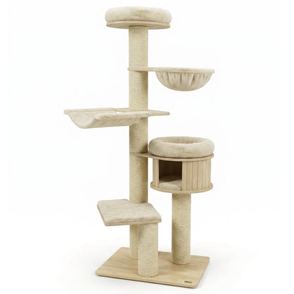 Cat Tree DirectDeals 75.5in tall with sisal posts, hammock & basket beige plush cushions on Tampa Home & Garden Store