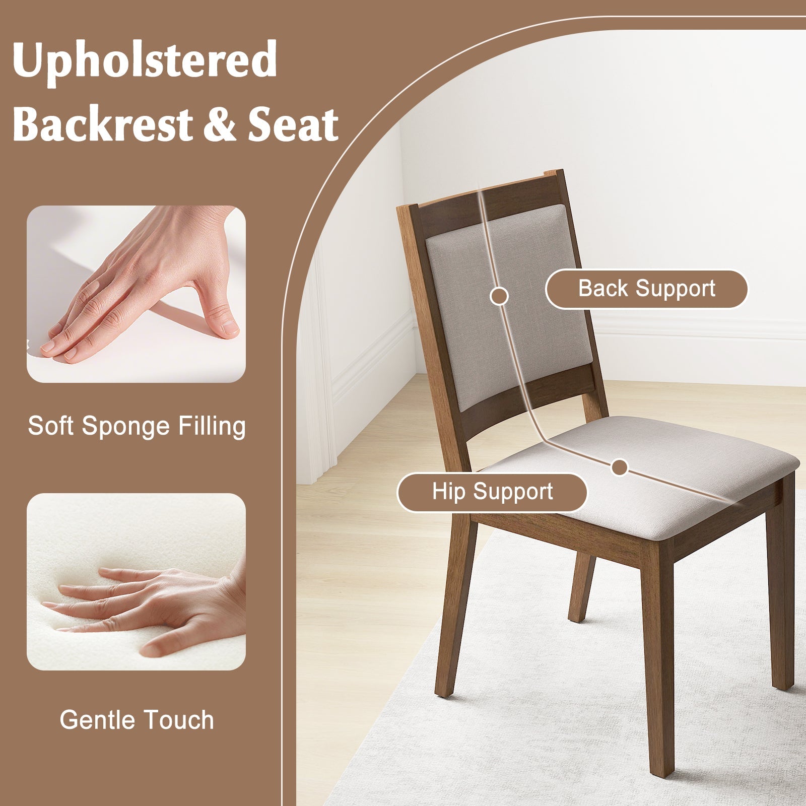Set of 2 modern upholstered chairs with padded gray back and seat in brown wood frame on Tampa Home & Garden Store