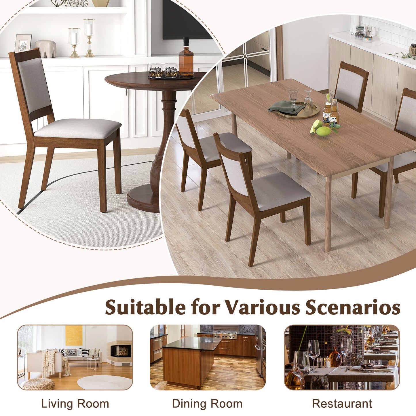 DirectDeals Modern Dining Upholstered Kitchen Chair Set 2 brown wood frames with beige cushions on Tampa Home & Garden Store