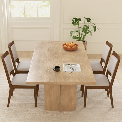 Modern brown upholstered dining chairs with padded backs around a wooden table, 4 chairs on Tampa Home & Garden Store