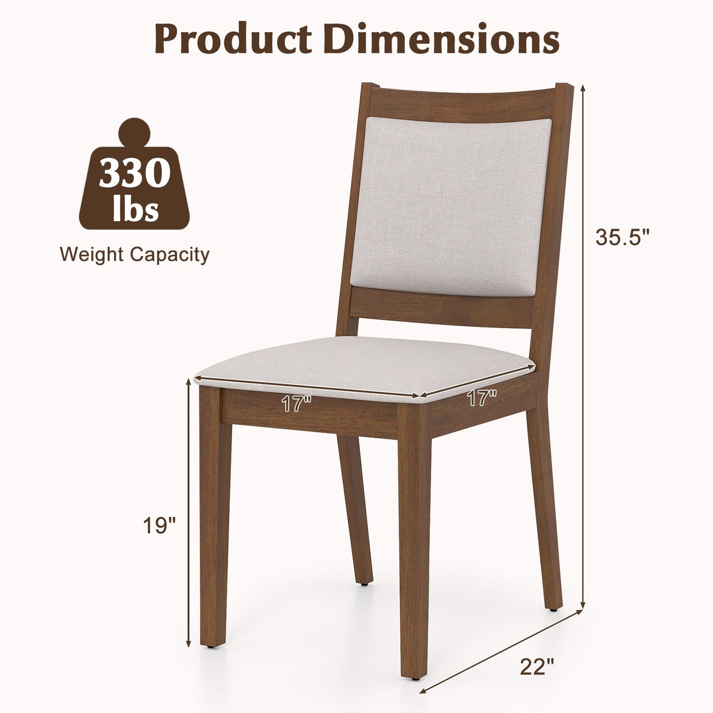 Set of 2 brown wooden dining chairs with beige upholstered padded backrests on Tampa Home & Garden Store