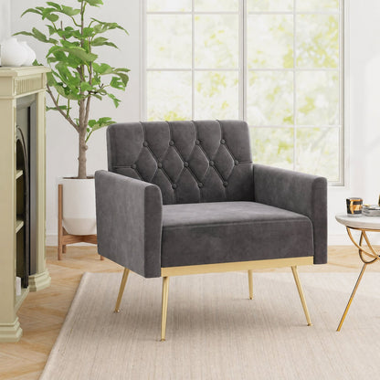 Modern Velvet Upholstered Accent Chair with tufted back and adjustable feet by DirectDeals on Tampa Home & Garden Store