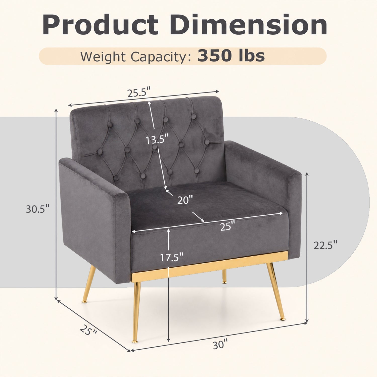 Modern velvet accent chair with button tufted back and adjustable feet DirectDeals on Tampa Home & Garden Store