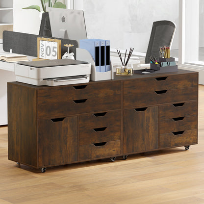 Modern Vertical 5-Drawer Mobile Chest with Door 5 Casters
