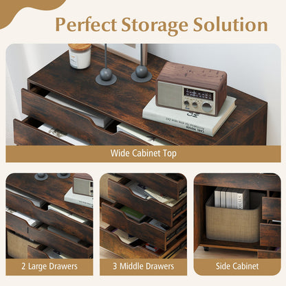 Modern Vertical 5-Drawer Mobile Chest with Door 5 Casters