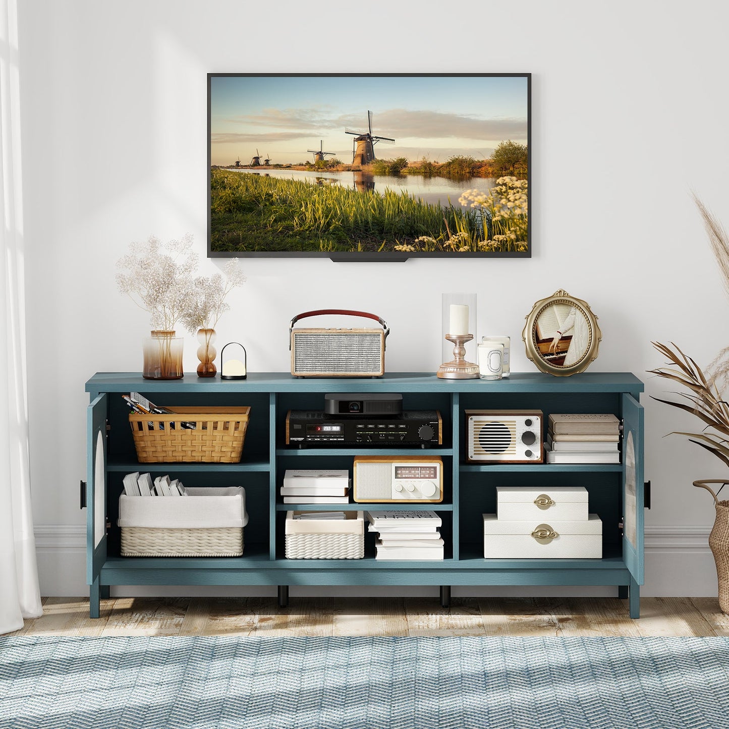 DirectDeals Modern Vintage TV Cabinet with adjustable shelves and 2 cable holes for 65 inch TVs on Tampa Home & Garden Store