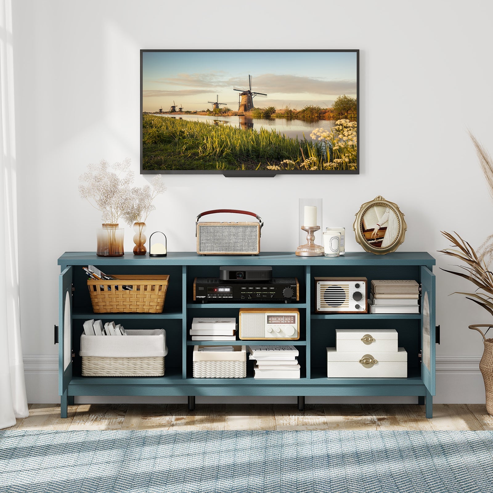DirectDeals Modern Vintage TV Cabinet with adjustable shelves and 2 cable holes for 65 inch TVs on Tampa Home & Garden Store