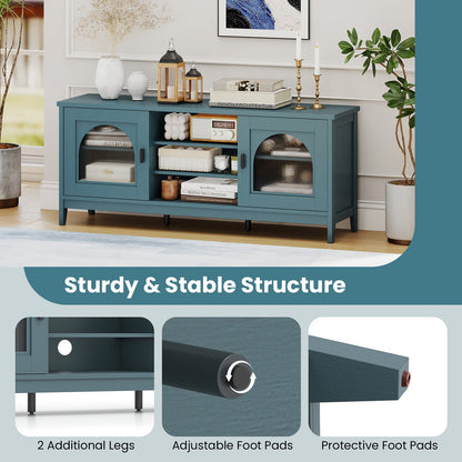 DirectDeals modern vintage TV cabinet in teal with glass doors and open shelves on Tampa Home & Garden Store