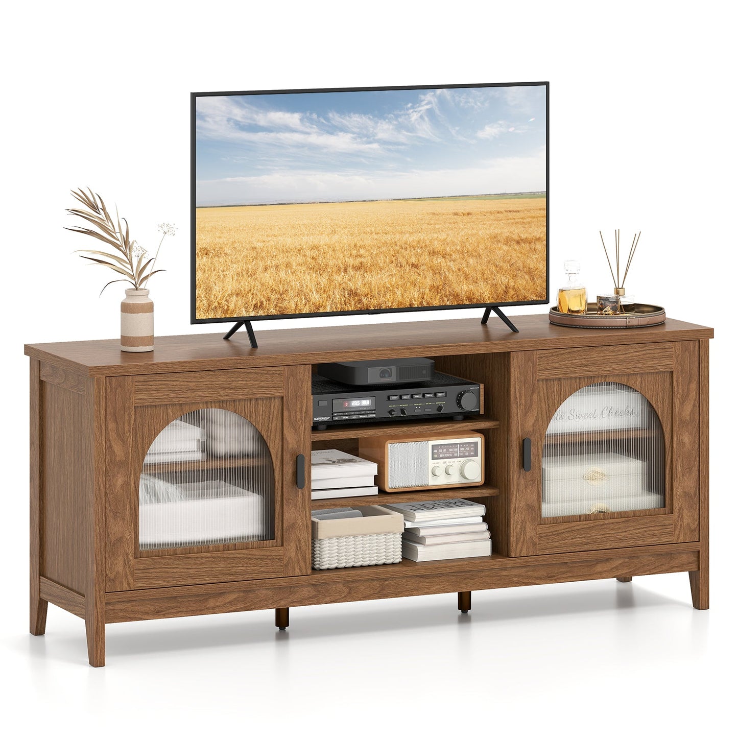 Modern Vintage TV Cabinet by DirectDeals in oak with adjustable shelves and 2 cable holes on Tampa Home & Garden Store