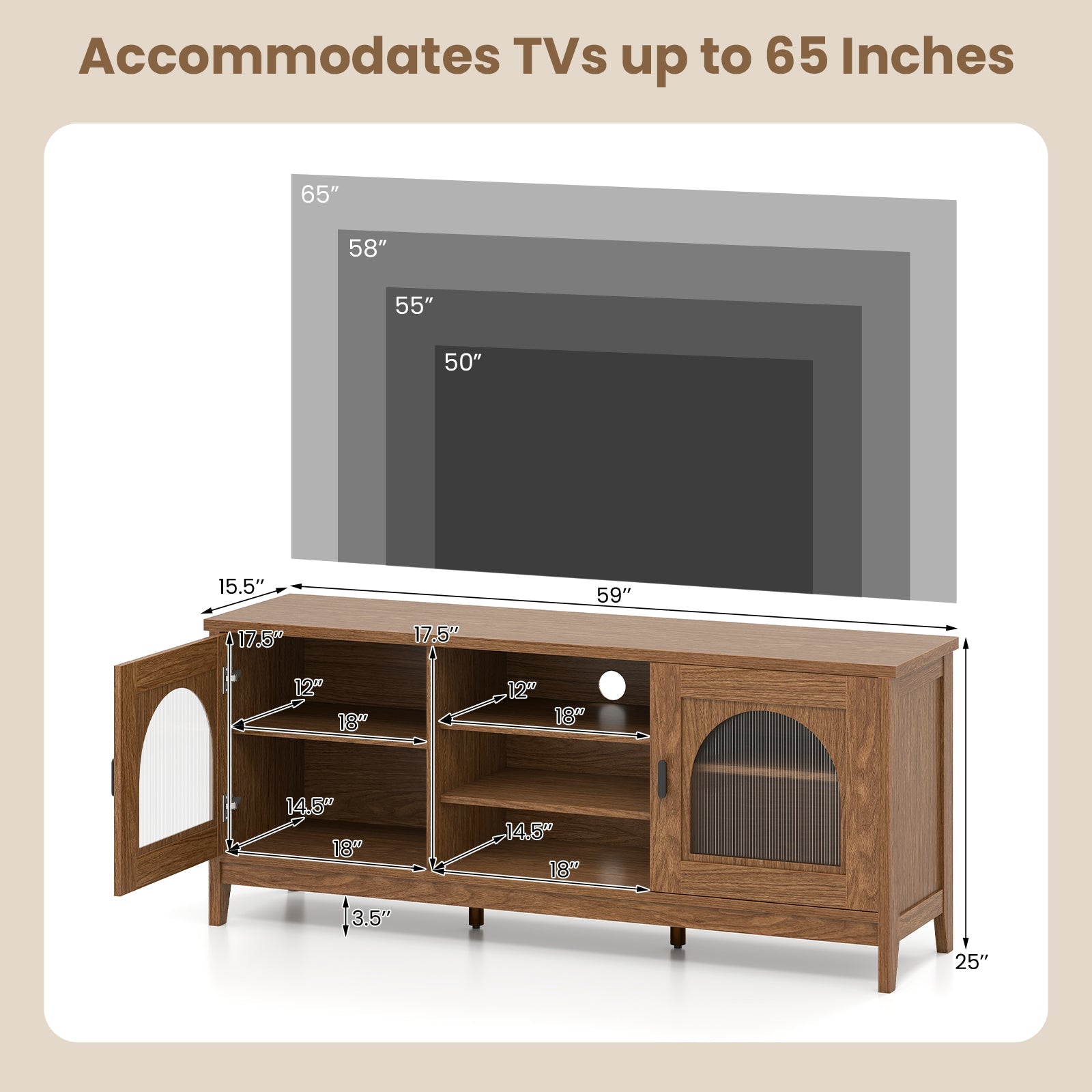 Modern Vintage TV Cabinet DirectDeals adjustable shelves two cable holes for TVs up to 65 inches on Tampa Home & Garden Store