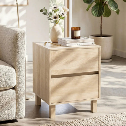 End Table with Storage Drawers in Natural Wood