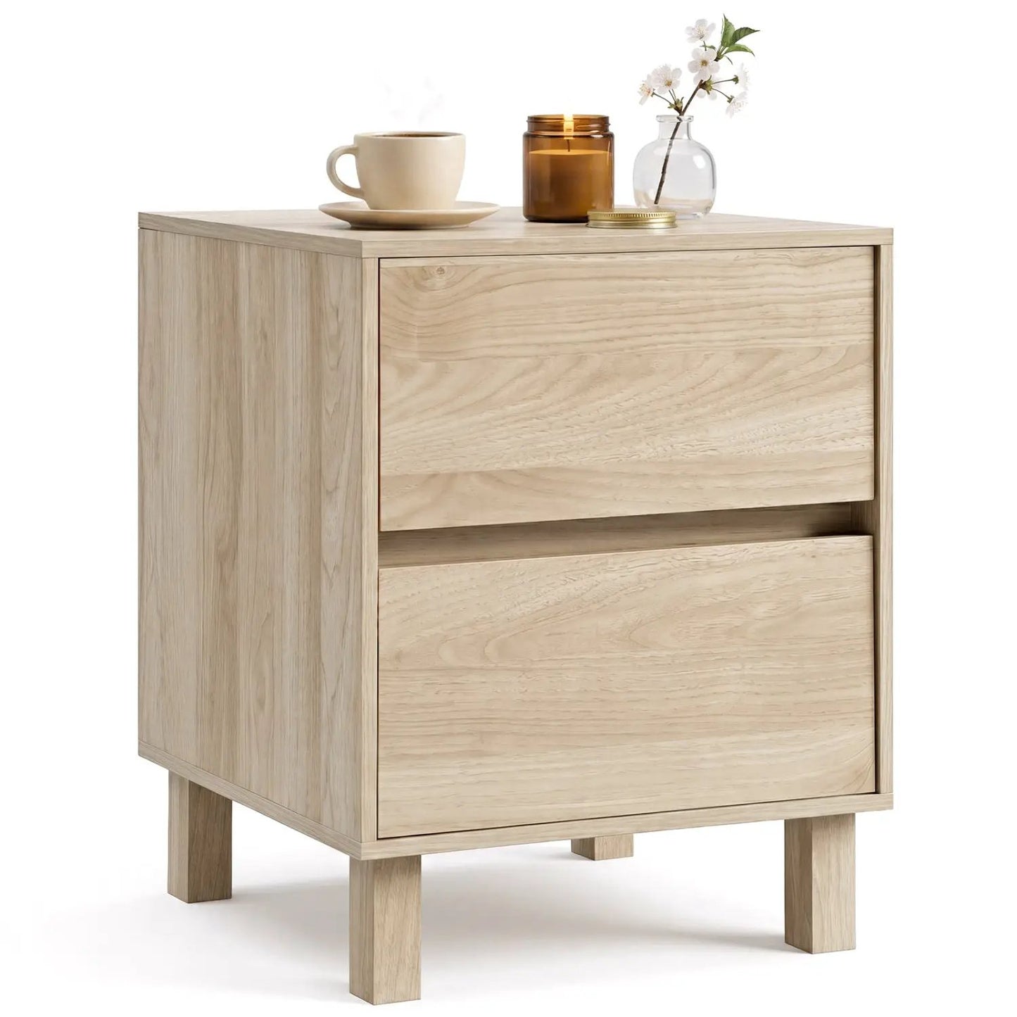 End Table with Storage Drawers in Natural Wood