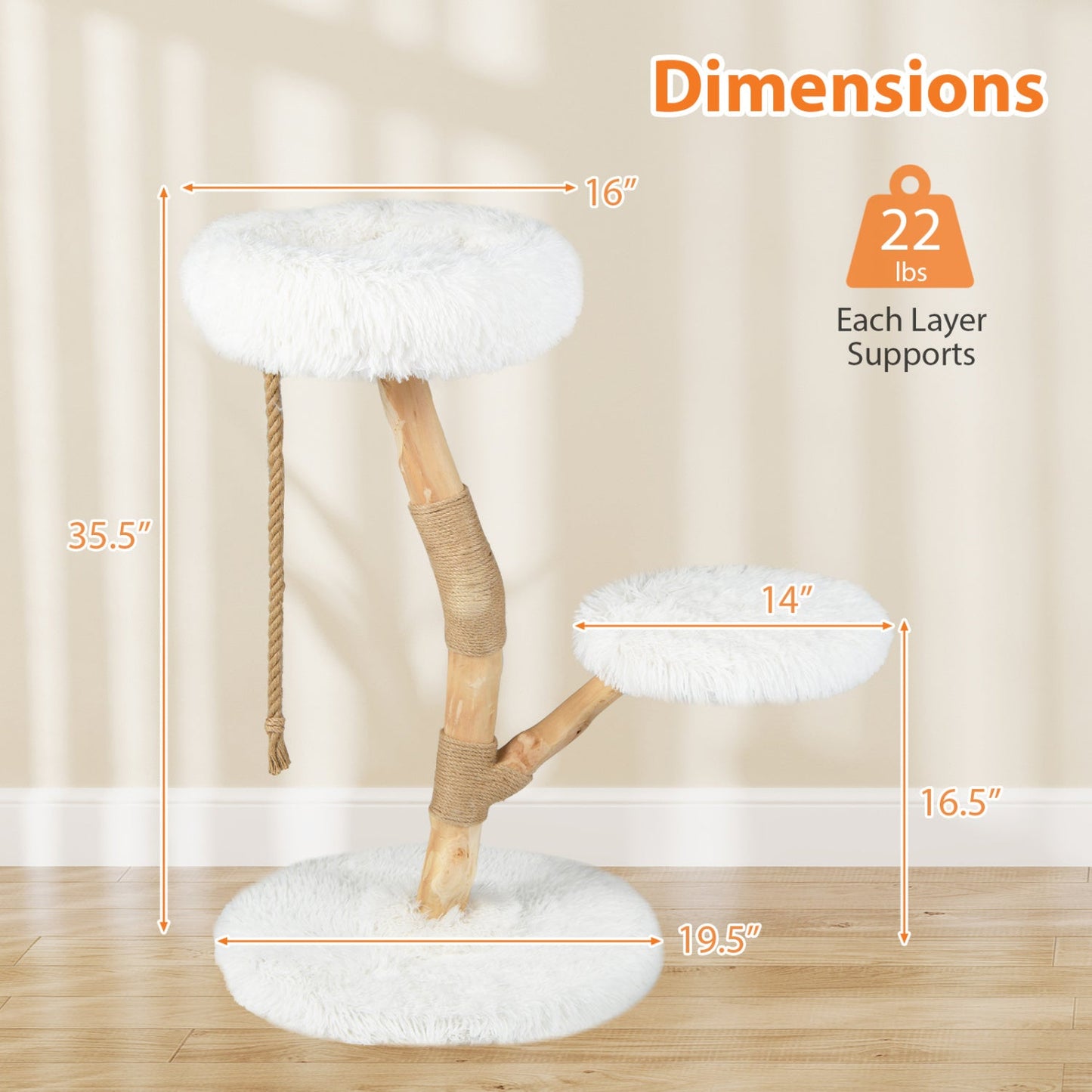 Wooden Cat Tree Tower with Perch and Scratching Posts by DirectDeals, wood with white plush on Tampa Home & Garden Store