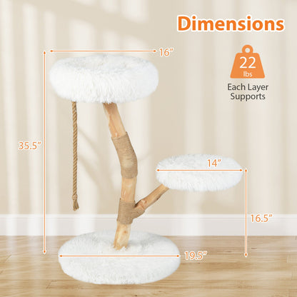 Wooden Cat Tree Tower with Perch and Scratching Posts by DirectDeals, wood with white plush on Tampa Home & Garden Store
