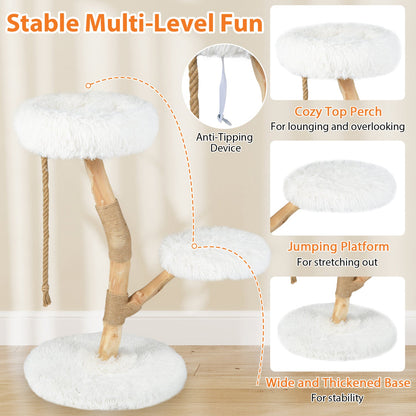 Cat Tree DirectDeals wooden tower with white plush perches and rope posts for cats on Tampa Home & Garden Store