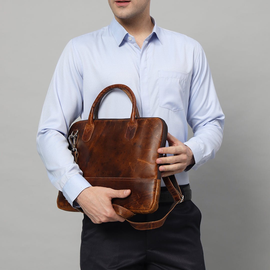 Modernist Leather Laptop Bag- Brown - Tampa Home & Garden Store