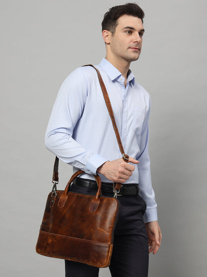 Modernist Leather Laptop Bag- Brown - Tampa Home & Garden Store