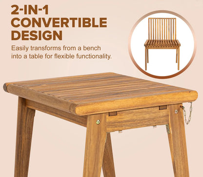 Outdoor folding wooden bench 1 pc, wood finish, 2-in-1 convertible design, Fire Sense/Balkene on Tampa Home & Garden Store