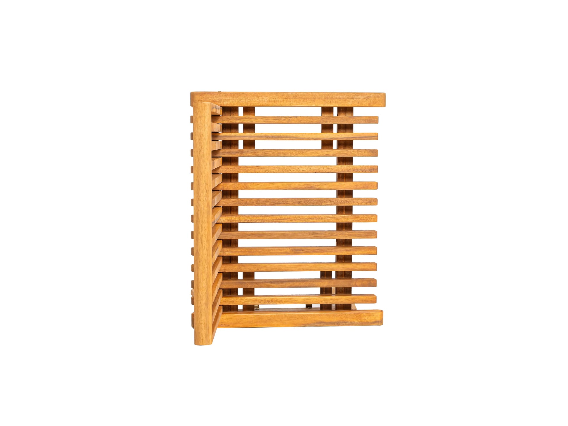 Outdoor modular folding wooden bench with horizontal slats in warm wood tone on Tampa Home & Garden Store