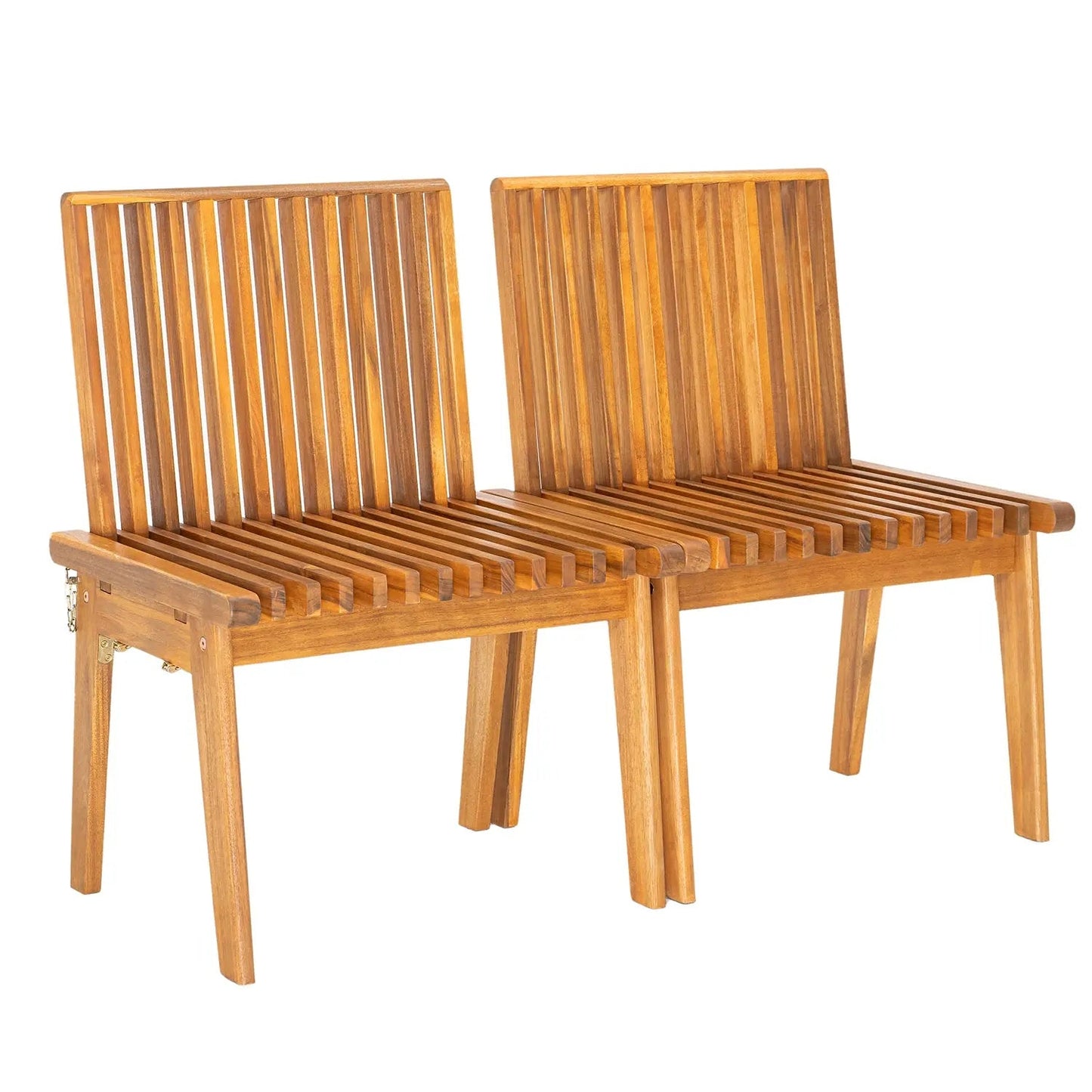 Modular folding wooden bench 2-piece set with slatted backs, natural wood finish on Tampa Home & Garden Store