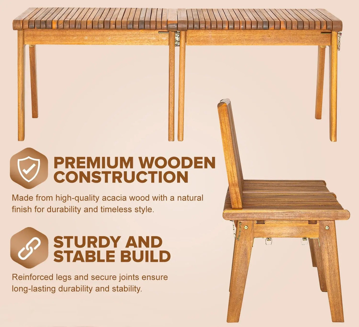 Modular Folding Wooden Bench – 2 Pc., natural acacia wood, Fire Sense/Balkene Home on Tampa Home & Garden Store