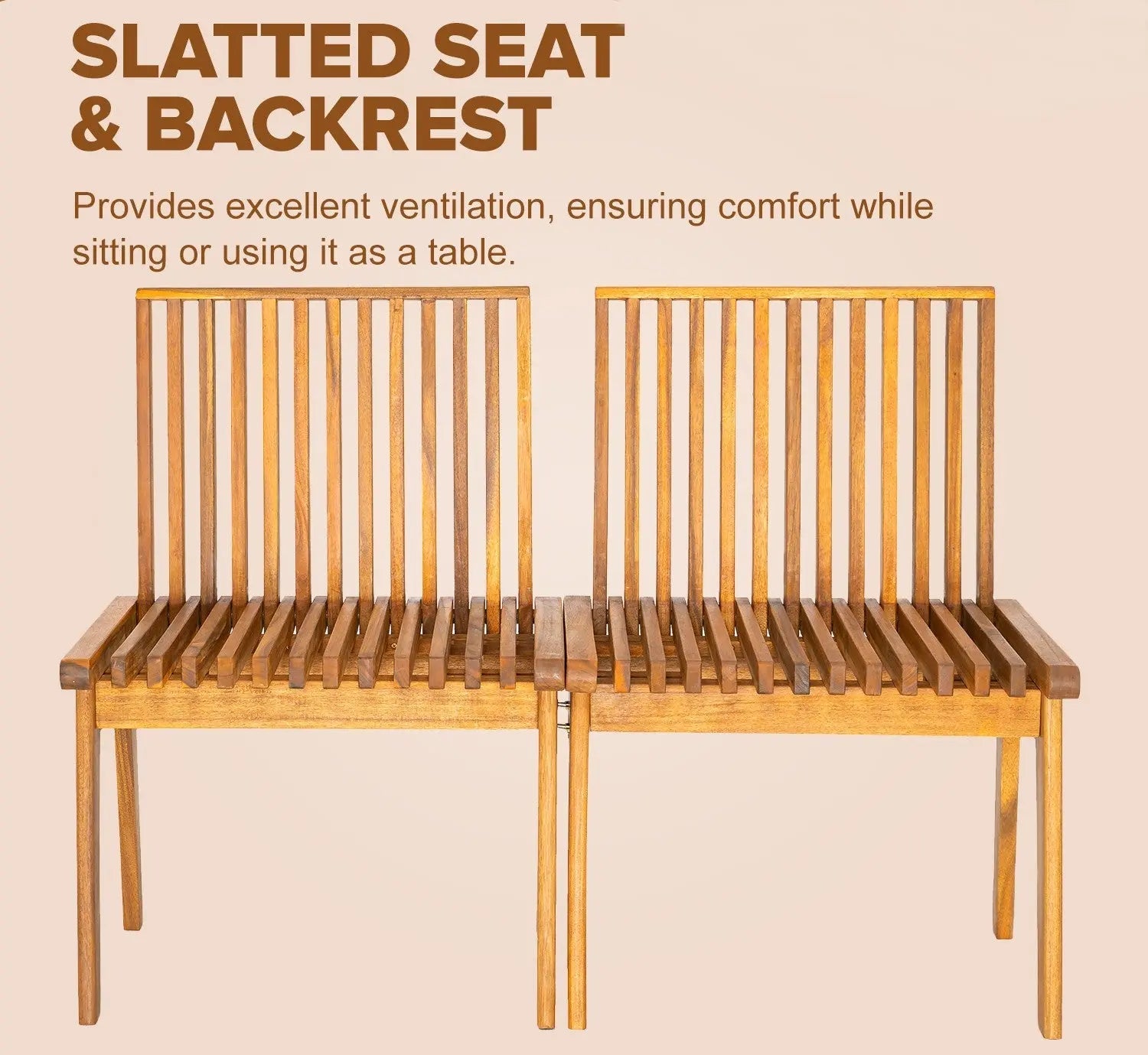 Modular Folding Wooden Bench – 2 Pc outdoor benches in warm brown wood by Fire Sense/Balkene Home on Tampa Home & Garden Store