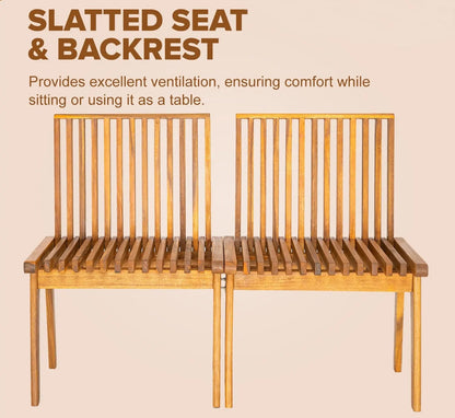 Modular Folding Wooden Bench – 2 Pc outdoor benches in warm brown wood by Fire Sense/Balkene Home on Tampa Home & Garden Store