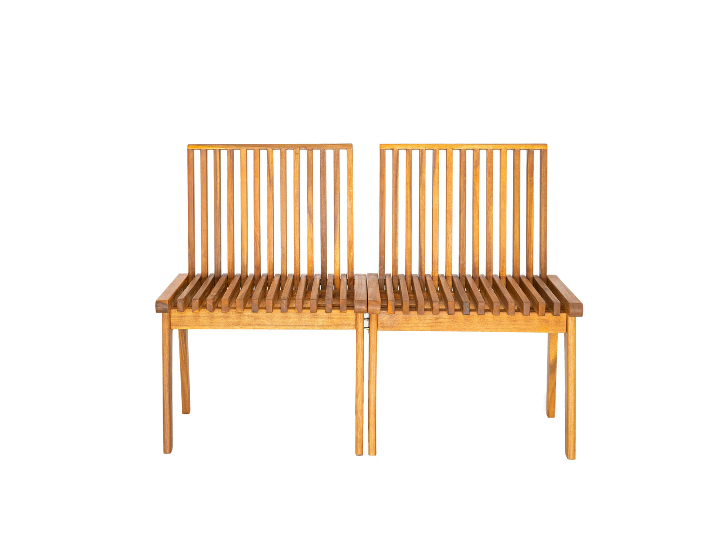 Modular folding wooden bench 2-piece slatted outdoor set in natural wood for patio on Tampa Home & Garden Store