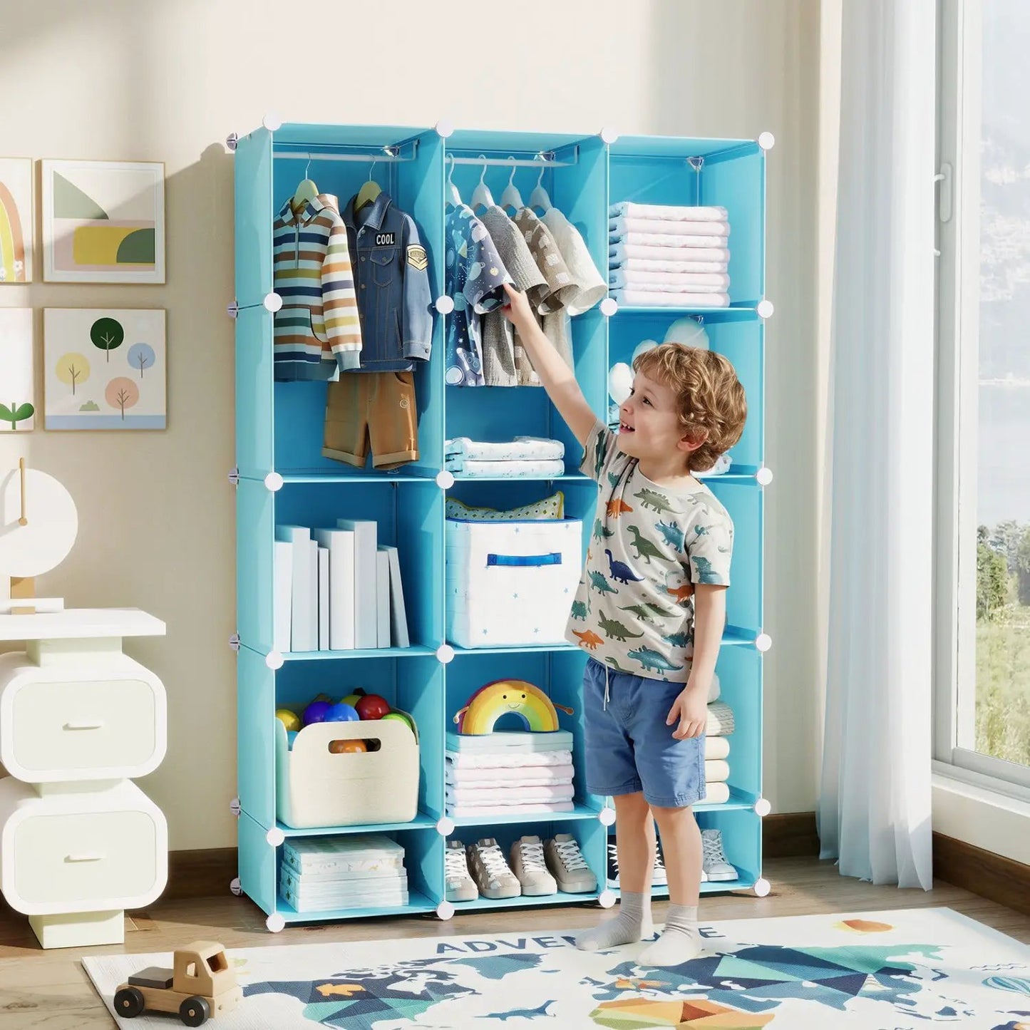 13 Cube Modular Kids Wardrobe With Hanging Rod