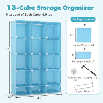 13 Cube Modular Kids Wardrobe With Hanging Rod