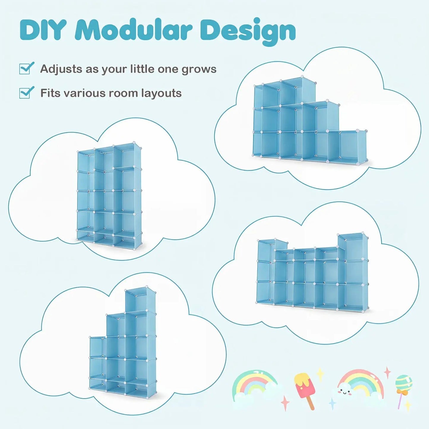 13 Cube Modular Kids Wardrobe With Hanging Rod