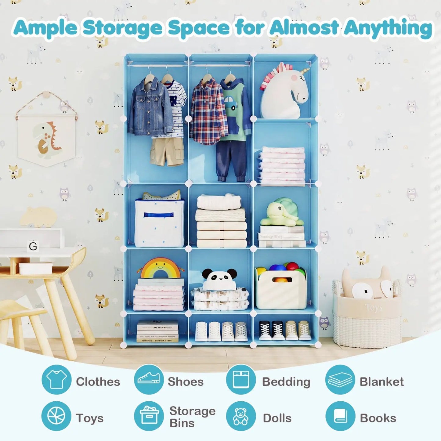 13 Cube Modular Kids Wardrobe With Hanging Rod