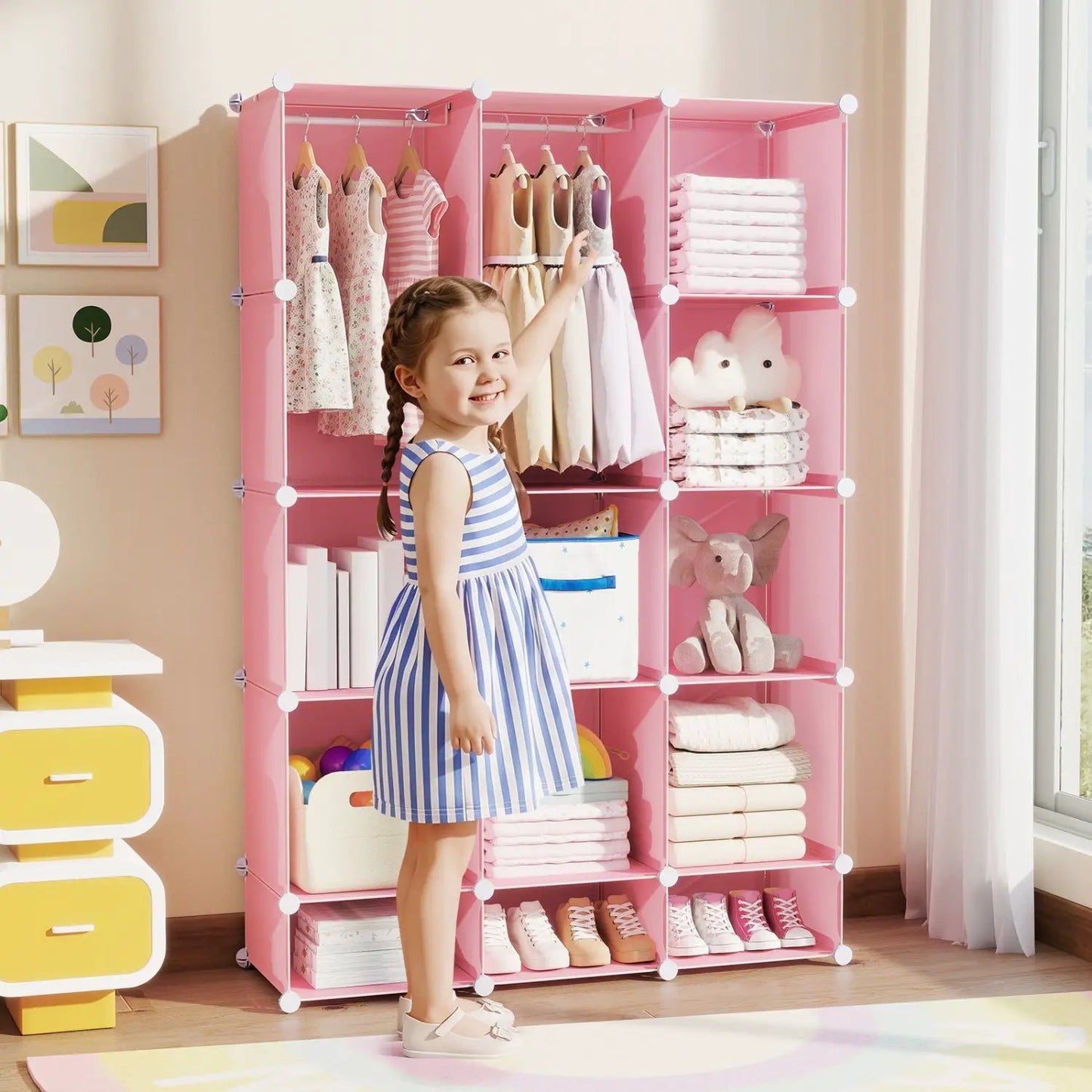 13 Cube Modular Kids Wardrobe With Hanging Rod