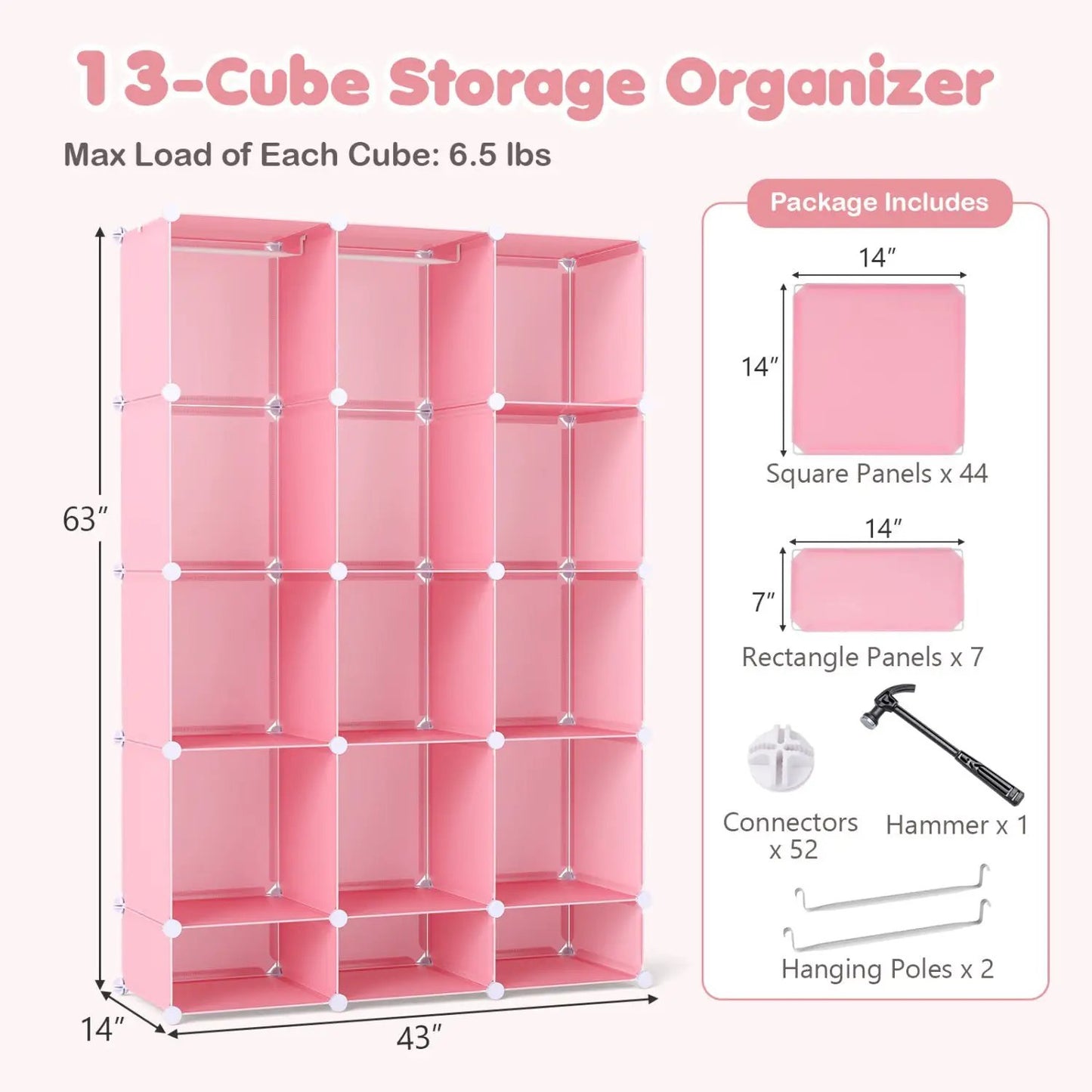 13 Cube Modular Kids Wardrobe With Hanging Rod