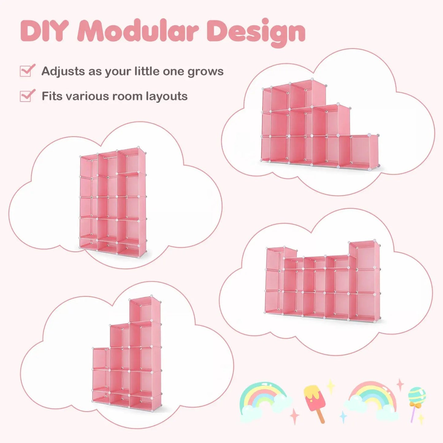 13 Cube Modular Kids Wardrobe With Hanging Rod