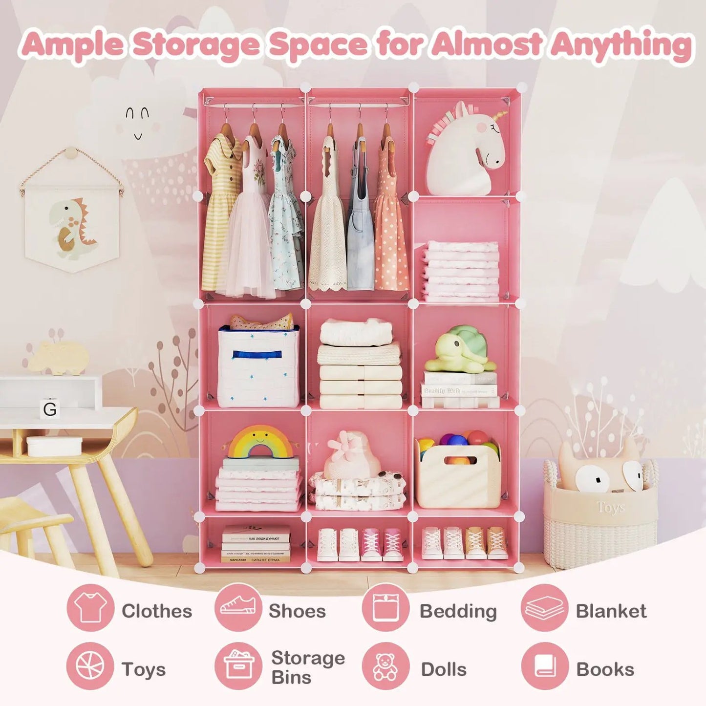 13 Cube Modular Kids Wardrobe With Hanging Rod