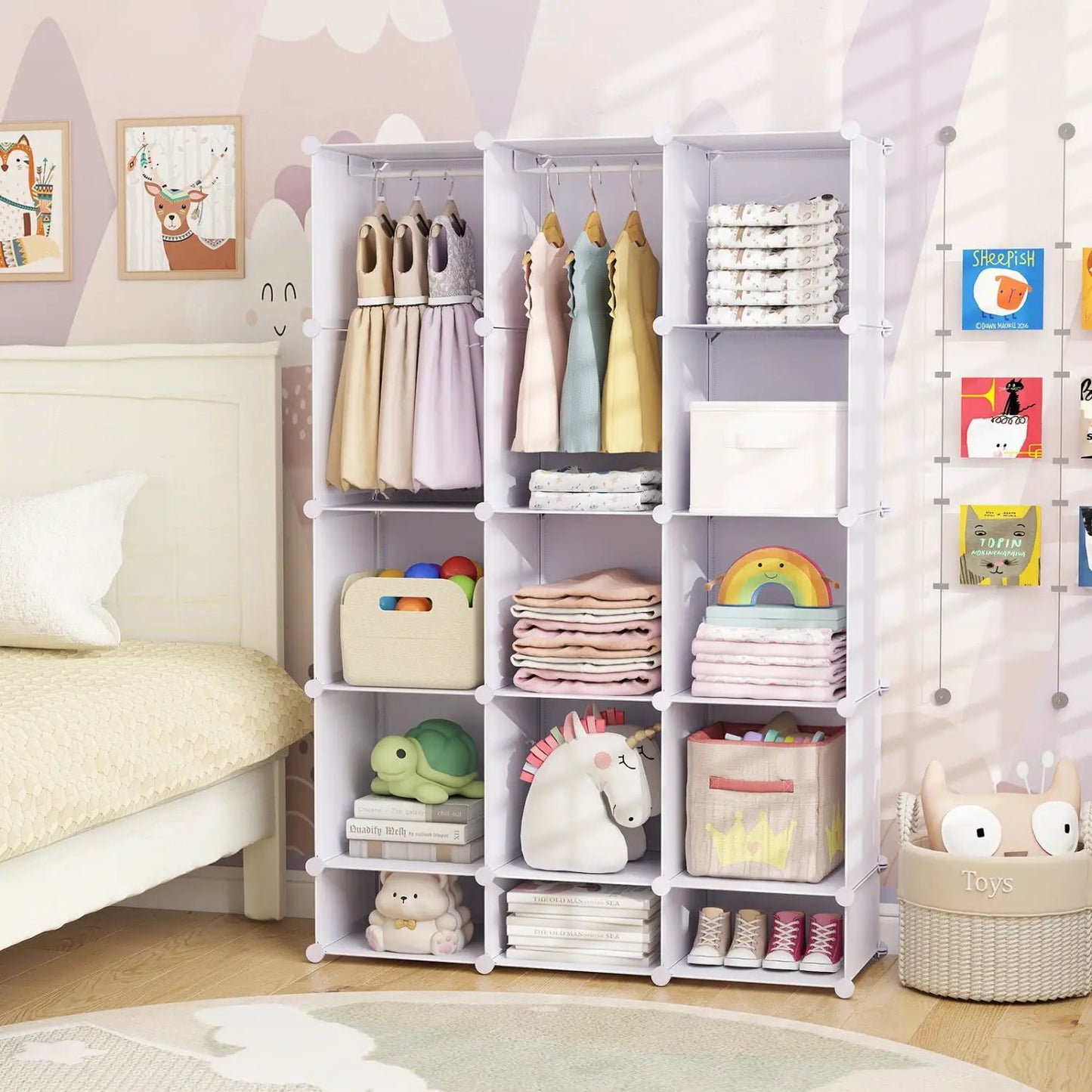 13 Cube Modular Kids Wardrobe With Hanging Rod