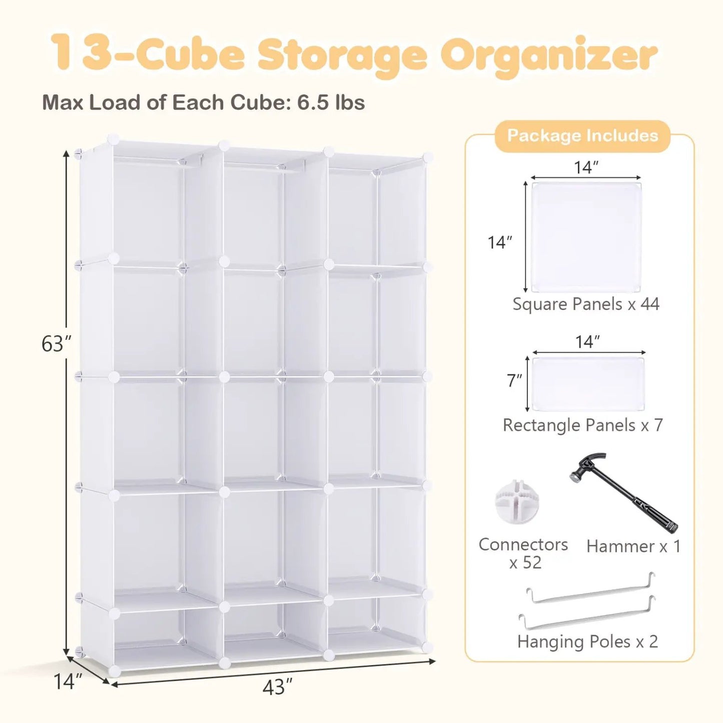 13 Cube Modular Kids Wardrobe With Hanging Rod