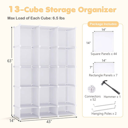 13 Cube Modular Kids Wardrobe With Hanging Rod