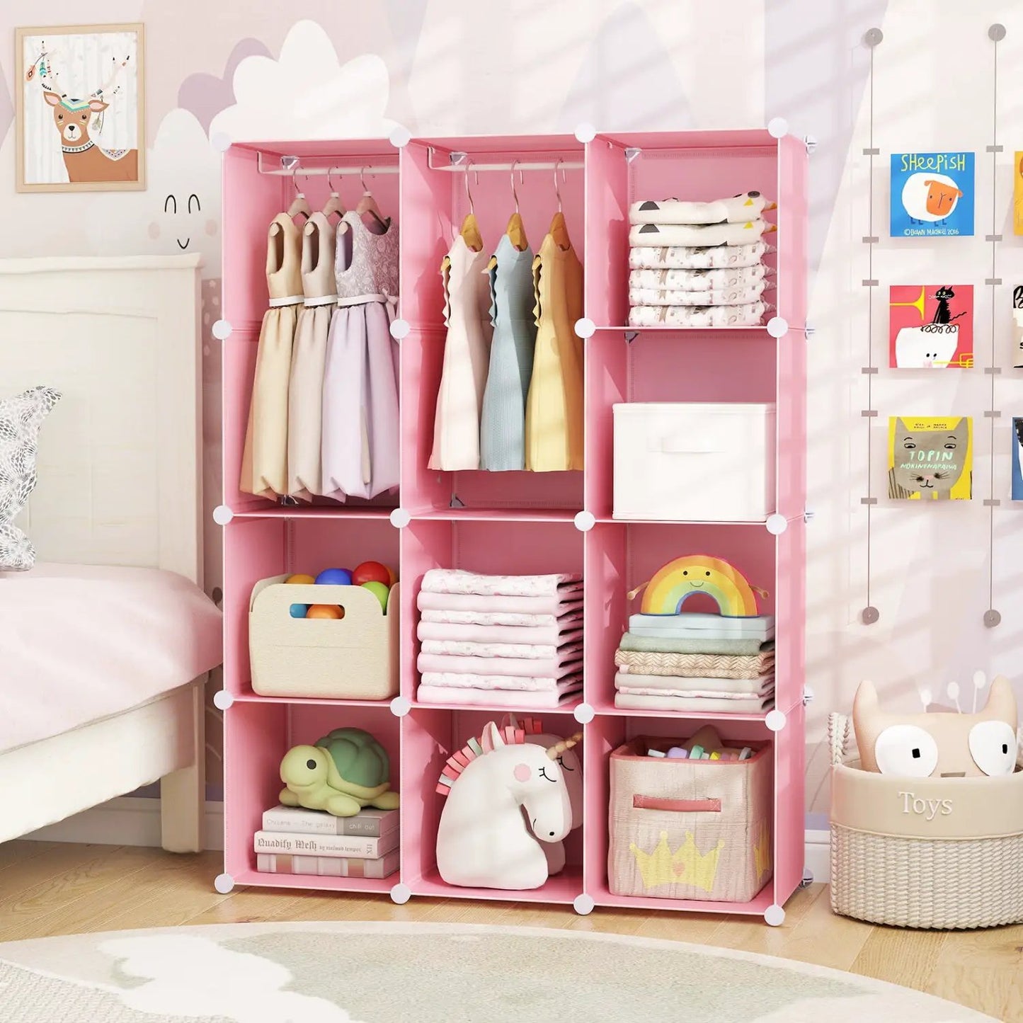 Modular Kids Wardrobe With 10 Cubes and Rod