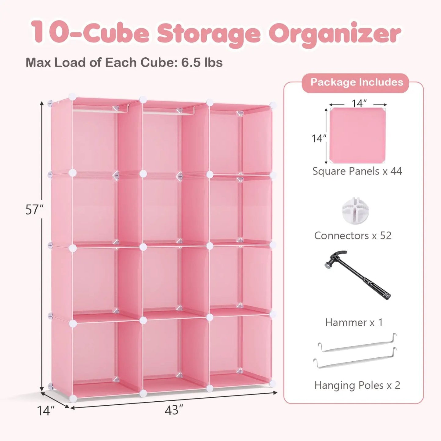 Modular Kids Wardrobe With 10 Cubes and Rod
