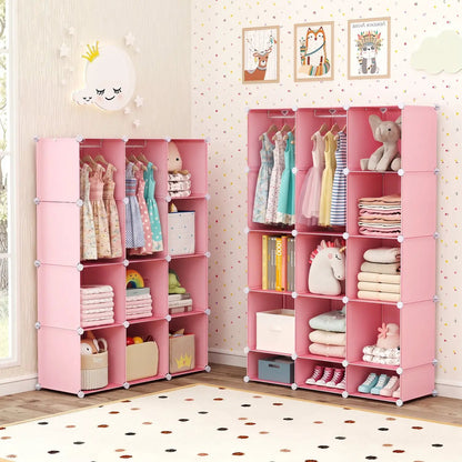 Modular Kids Wardrobe With 10 Cubes and Rod