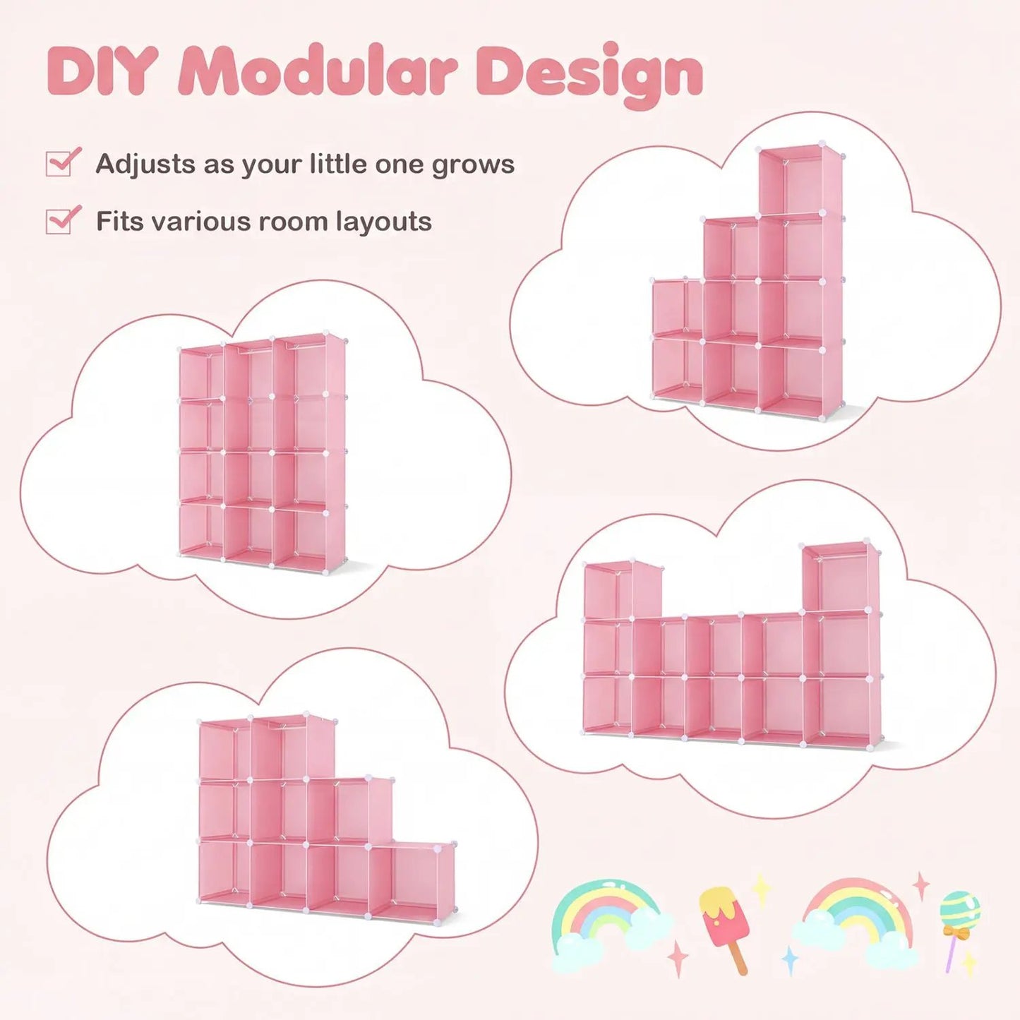Modular Kids Wardrobe With 10 Cubes and Rod