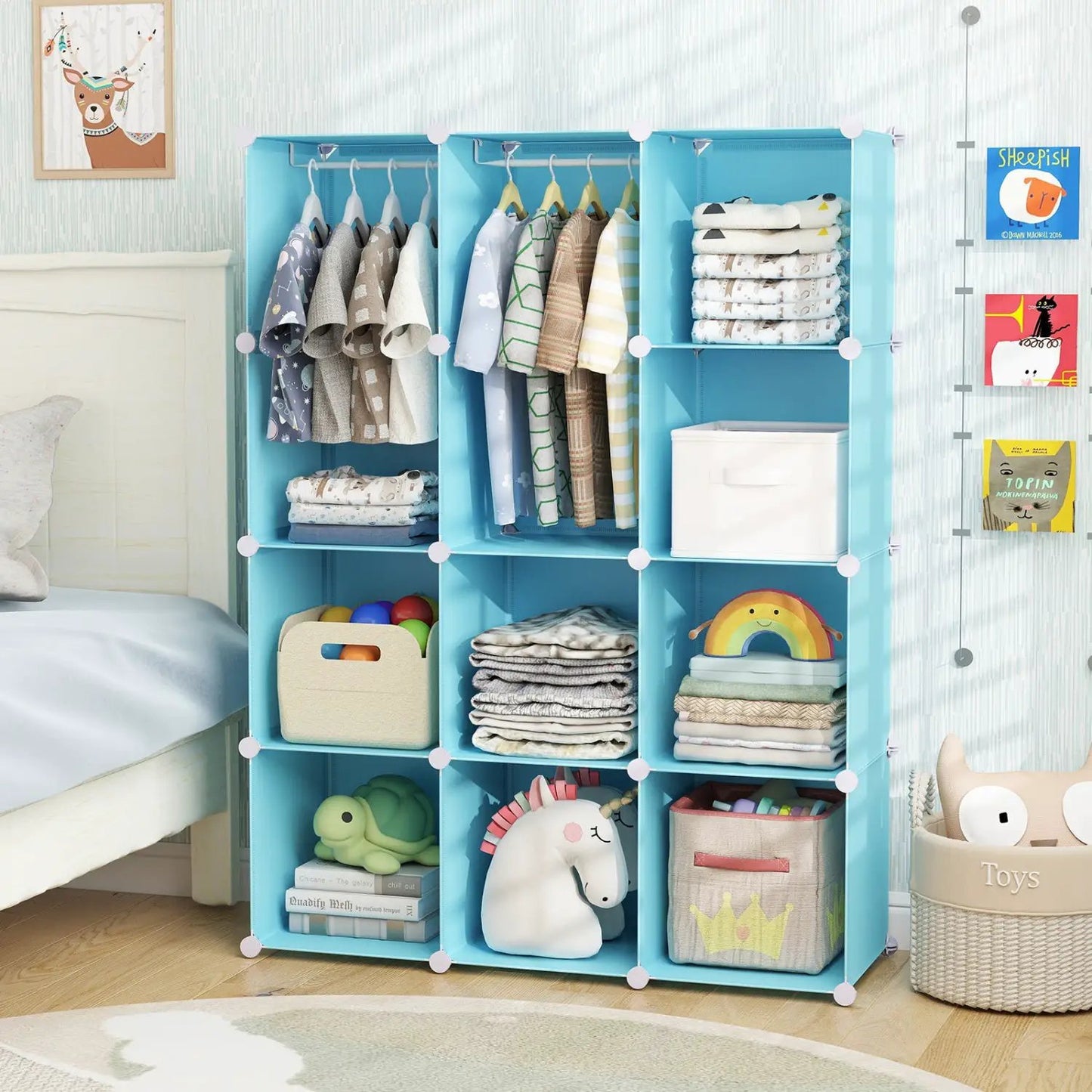 Modular Kids Wardrobe With 10 Cubes and Rod
