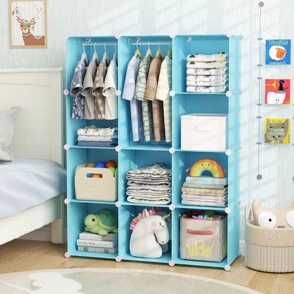 Modular Kids Wardrobe With 10 Cubes and Rod